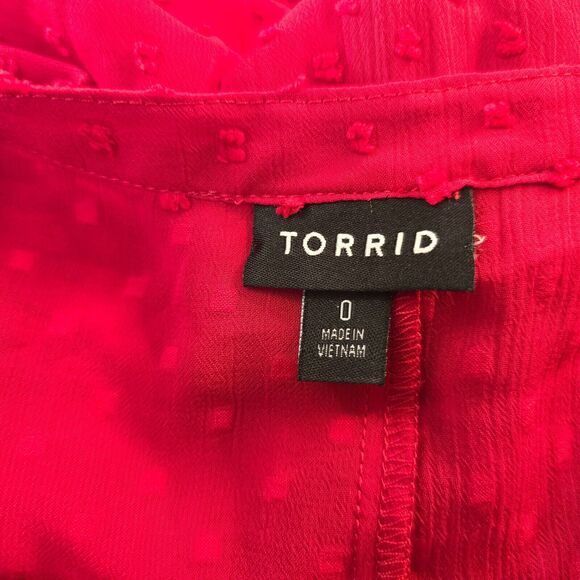 Torrid Dress Women's 0X 12 Red Midi Dot Chiffon Cottagecore Lagenlook 3/4 Sleeve - Picture 3 of 13